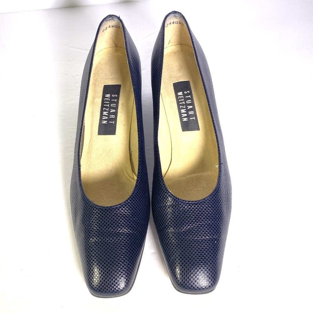 Stuart Weitzman Classic Navy Block Heel Pump Squa… - image 2